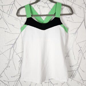 Alo Yoga White Colorblock Cross Strap Athletic Tank w/ Built In Bra